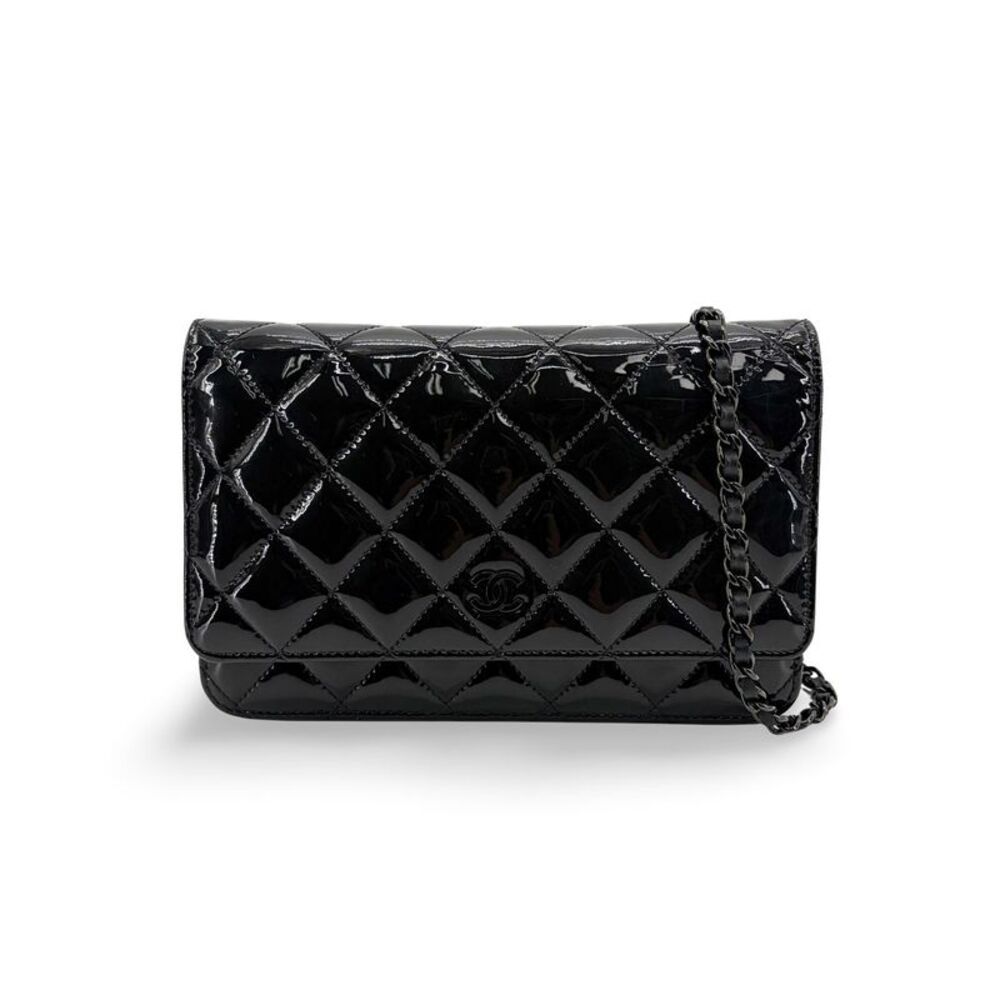 Chanel Quilted Patent Wallet on Chain So Black